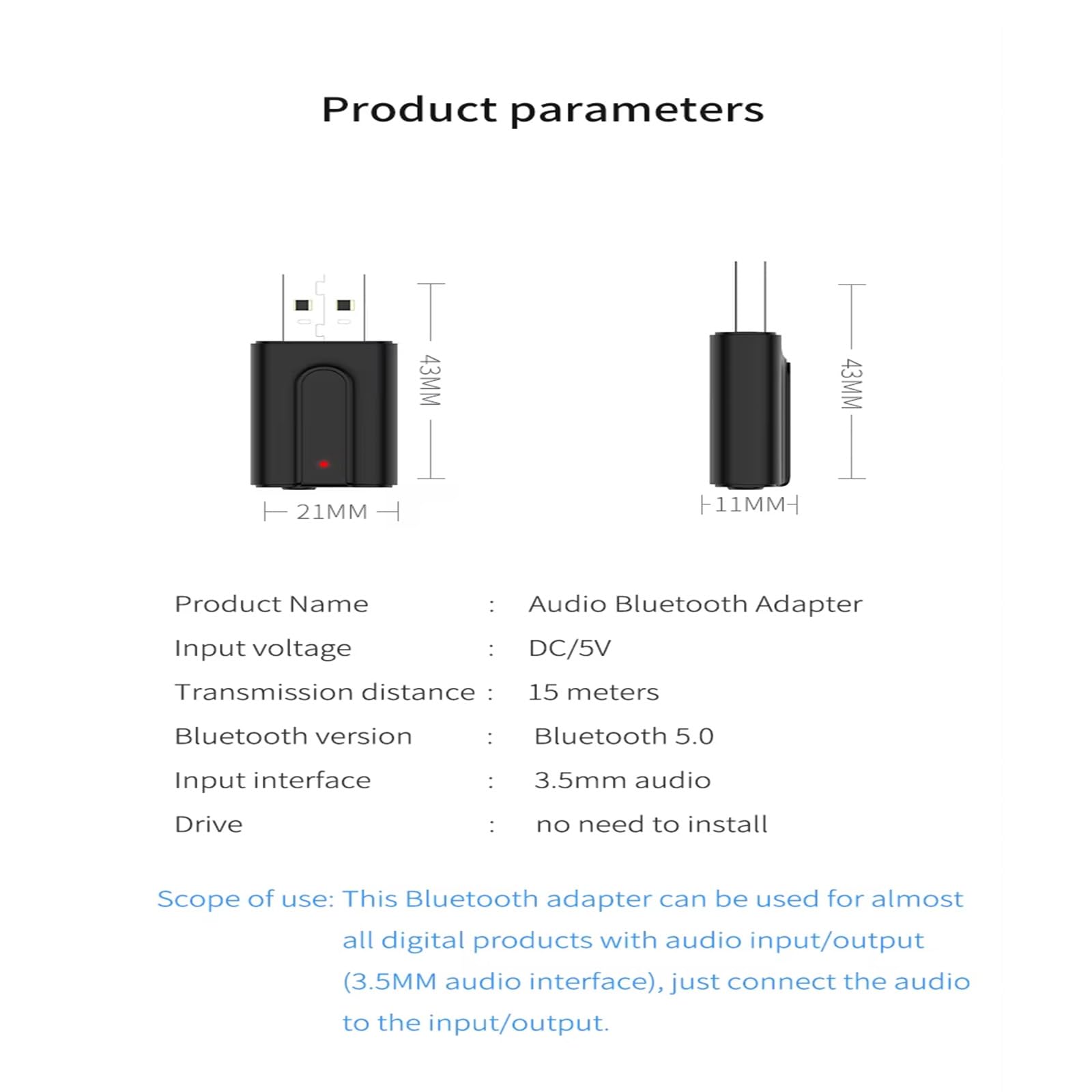 Ricevitore Bluetooth USB, ricevitore Bluetooth 5.0, ricevitore audio wireless 2 in 1, con jack per cuffie da 3,5 mm, convertitore audio AUX, per TV, auto, cuffie e altoparlanti