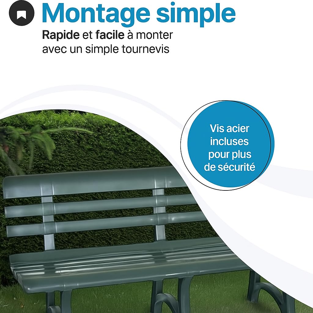 Tomaino - Banc de jardin en plastique - Banc de jardin 3 ou 4 places - Banc d'extérieur pour balcon, terrasse, véranda - Banc en plastique blanc