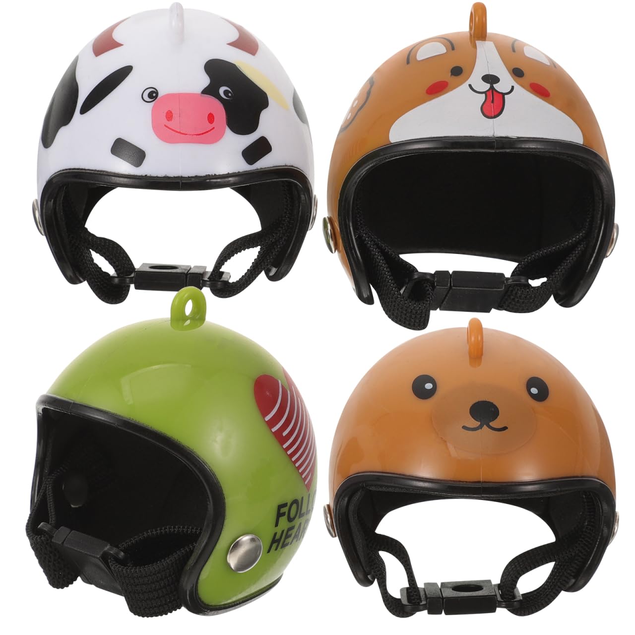 4pcs Mini Dollhouse Helmet Set Chicken Parrot Safety Hats Rainproof Tiny Head Protection Accessories for Small Pets Birds Novelty Toy Photo Props Multicolor