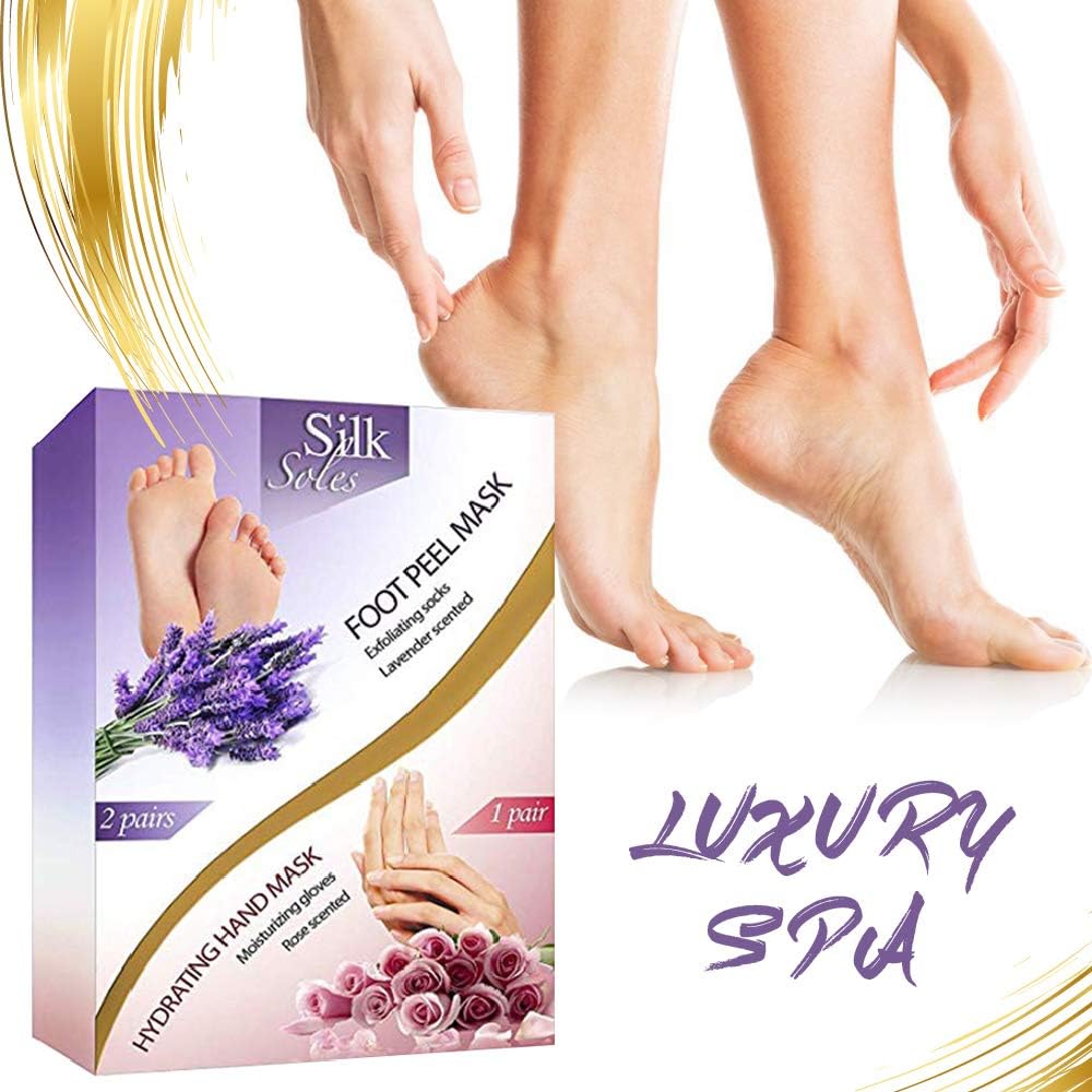 Foot Peel Mask 2 -Pack and Moisturizing Gloves Baby Feet Manicure and Pedicure Kit Exfoliating Foot Treatment Home Spa Hand Therapy Peeling Away Calluses and Dead Skin Cells