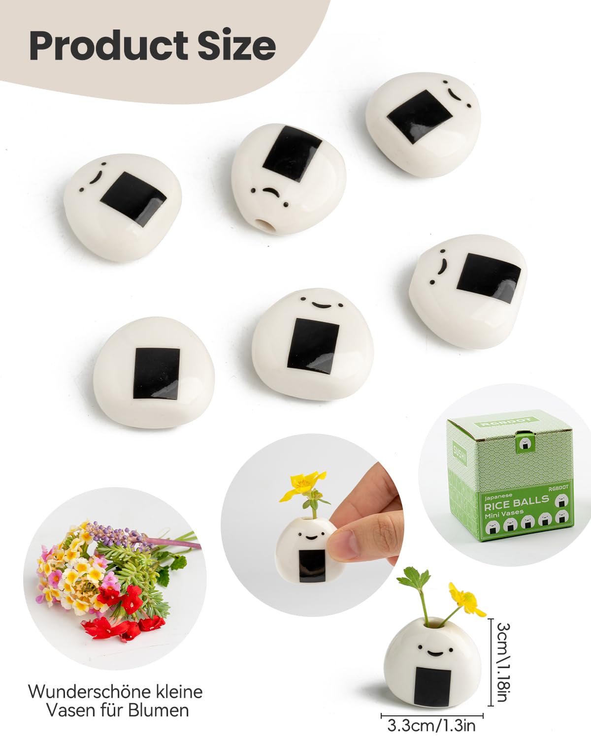 Mini-Blumenvasen Aus Keramik – Handgefertigt Im Onigiri-Design, Perfekt Für Trockenblumen, Ca. 2,5 Cm Hoch