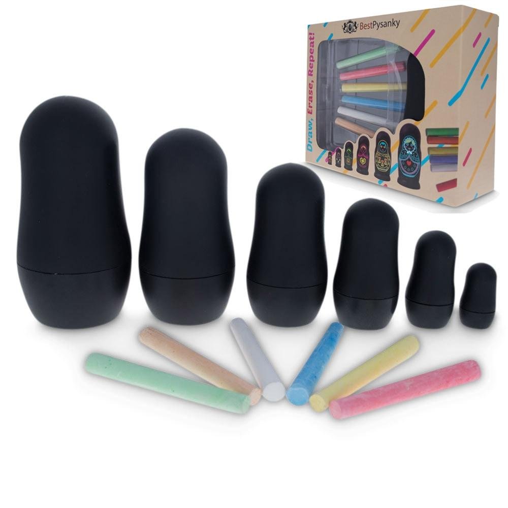 BestPysanky Six Blackboard Plastic Nesting Dolls 6 Chalks 4.5 Inches