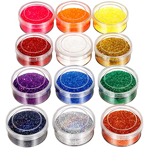 12 Pots FANDAMEI Rainbow Fine Face and Body Glitter for Tattoos, Crafting, Resin Arts, Makeup, Paint - Blue & Red for Hair, Eye, Arm