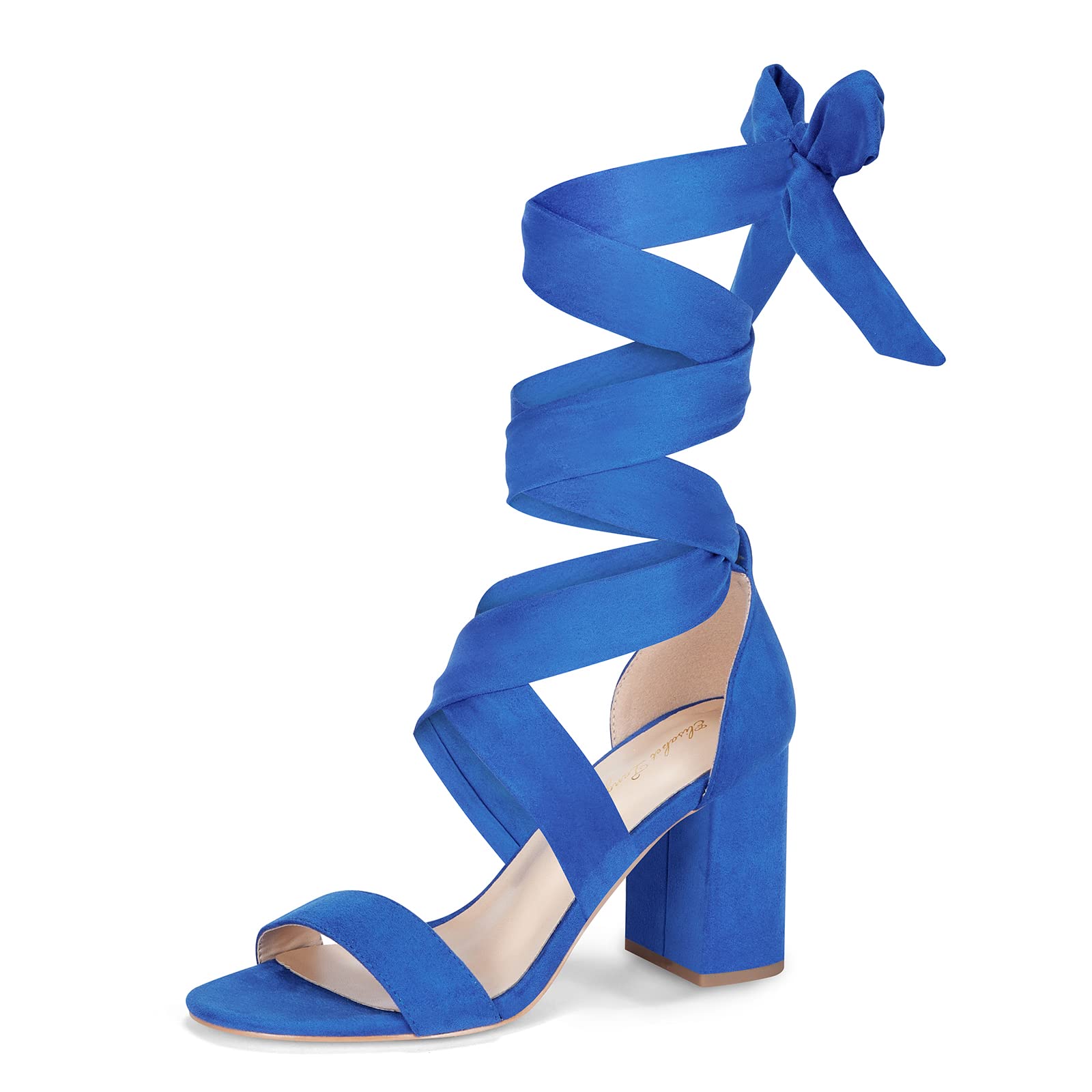 GENSHUO Damen Wildleder Riemchen Sandalen 8 cm Chunky Blockabsätze Offene Zehe Schnürung Elegante Party Abendschuhe, 36-42 EU