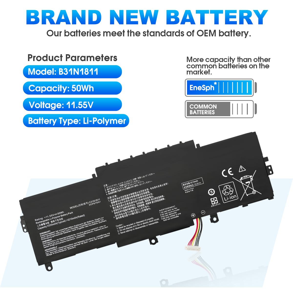 Batteria Batterytec Per Asus ZenBook 14 UX433/U4300 - 11.55V 3400mAh, 3 Celle, Sostituisce C31N1811