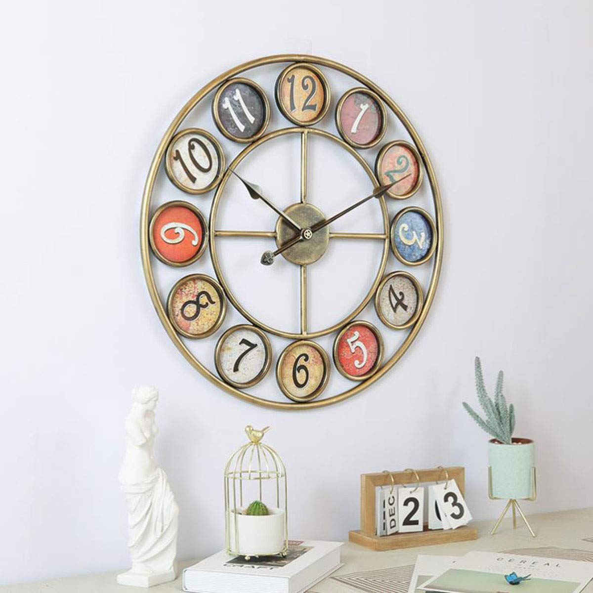 Reloj de Pared Reloj de Pared de 24 Pulgadas Retro Pastoral Hierro...(Brass)