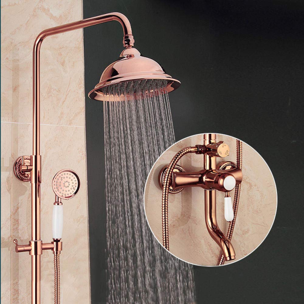 Miscelatore per Doccia da Bagno in Oro Rosa con soffione Doccia in Ottone da 8 Pollici e doccetta in Ceramica