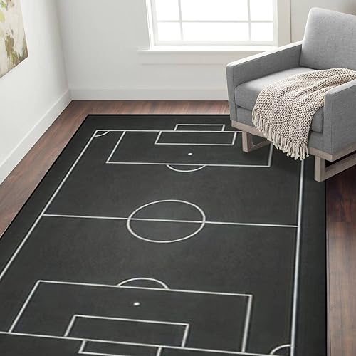 Miniatura 2 de Alfombra de área de campo de fútbol con tiza, pizarra, estadio de fútbol, tiza pintada, antideslizante, suave, alfombra para interiores y