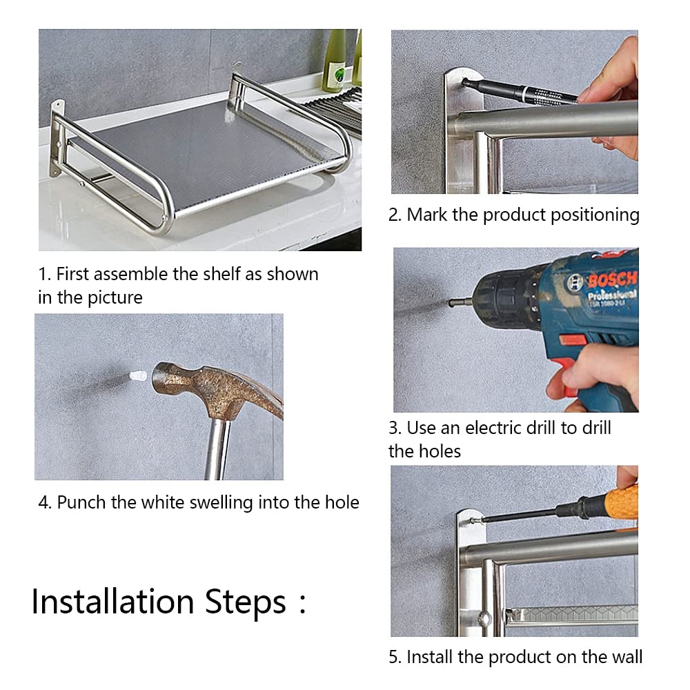 Scaffale per microonde, in acciaio inox, montato a parete, per forno a microonde, per piano di lavoro (53 x 38 x 18 cm)