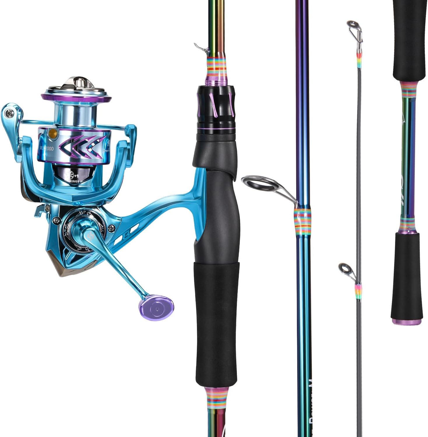 Sougayilang Spinning Fishing Reel Rod Combo, Two Pieces Colorful Poratble Light Weight Fishing Rod with Powerful Fishing Gear for Freshwater Saltwater