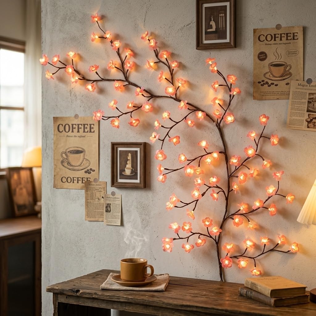 HHMTAKA Flower Fairy String Lights 1.2M 48 LED USB Blossom Tree Branch