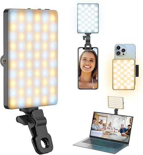 Miniatura 9 de Youlisn Luz para selfie con pantalla LCD para teléfono, 60 luces LED para teléfono con clip recargable y 3 modos de luz ajustados, luz de video de