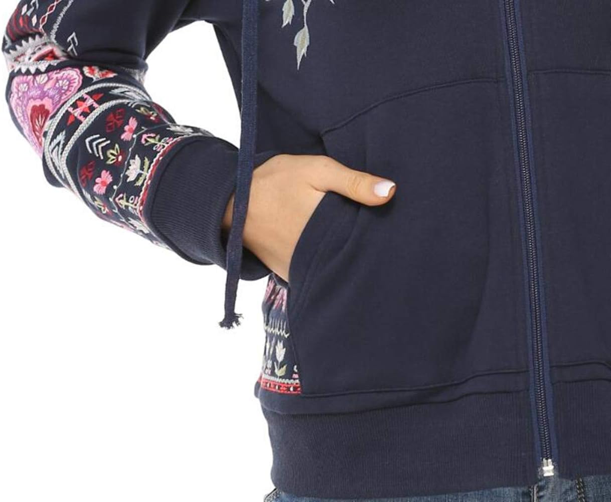 AK Women's Full Zip Long Sleeve Embroidered Sweatshirt Floral Boho Embroidered Mexican Hoodie Fall Winter Coat Tops Jackets - Image 4