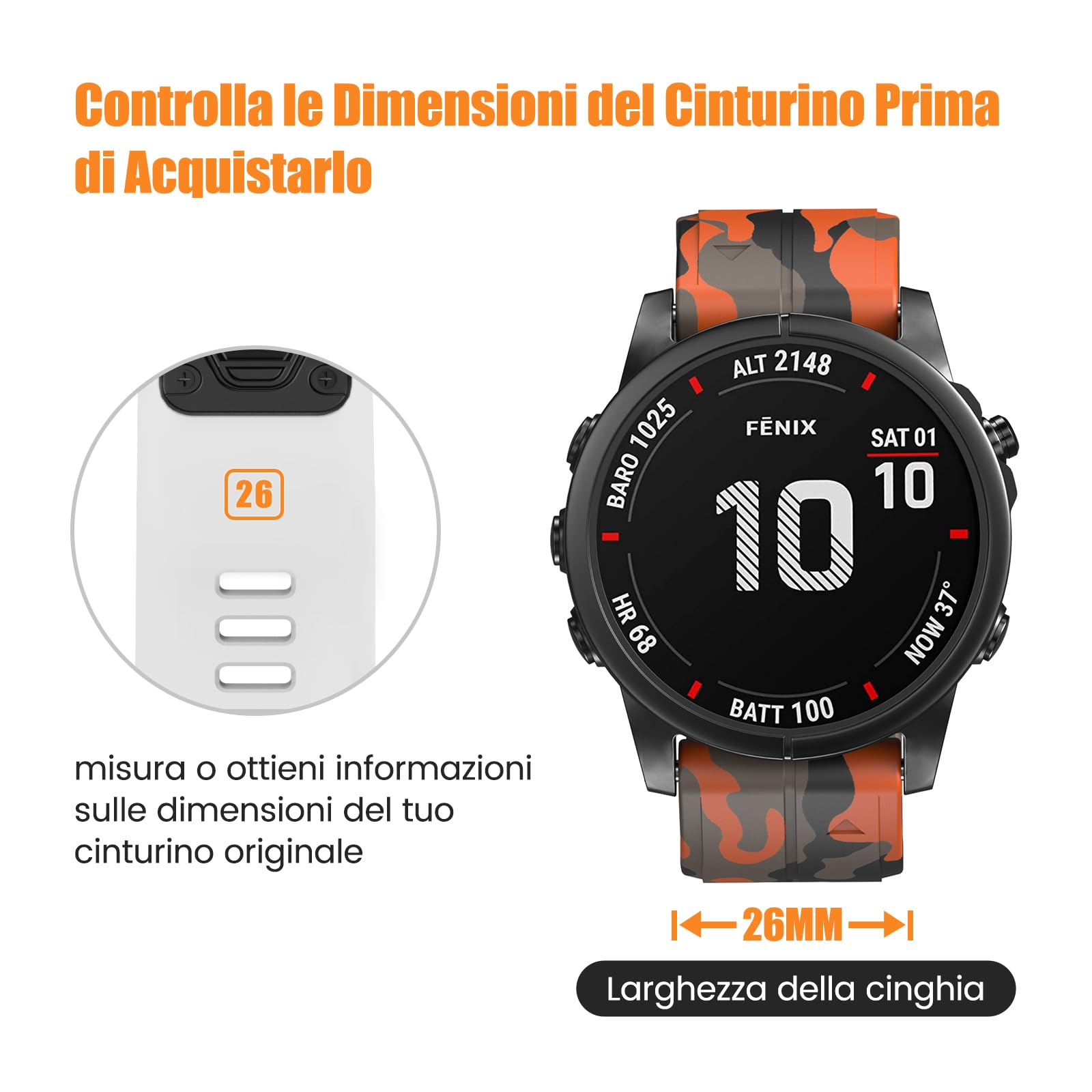 Cinturino QuickFit 26mm In Silicone Per Garmin Fenix 7X/6X/5X/Fenix 3 E Modelli 51mm – Ricambio Morbido E Impermeabile