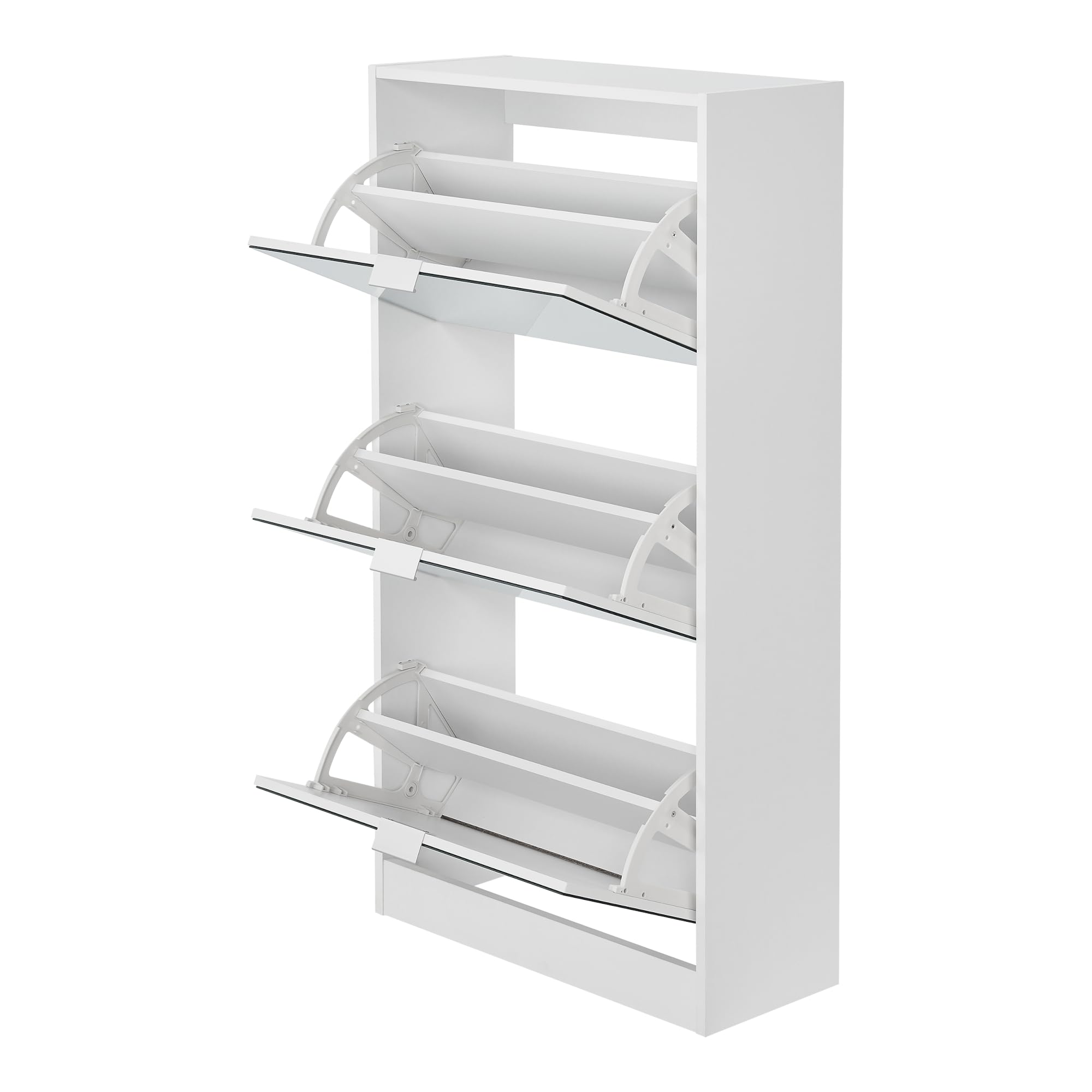 [en.casa] Zapatero Estrecho Mueble Recibidor 3 Puertas Abatibles con Espejo máx. 18 Pares de Calzados Aglomerado 115 x 60 x 24 cm - Blanco