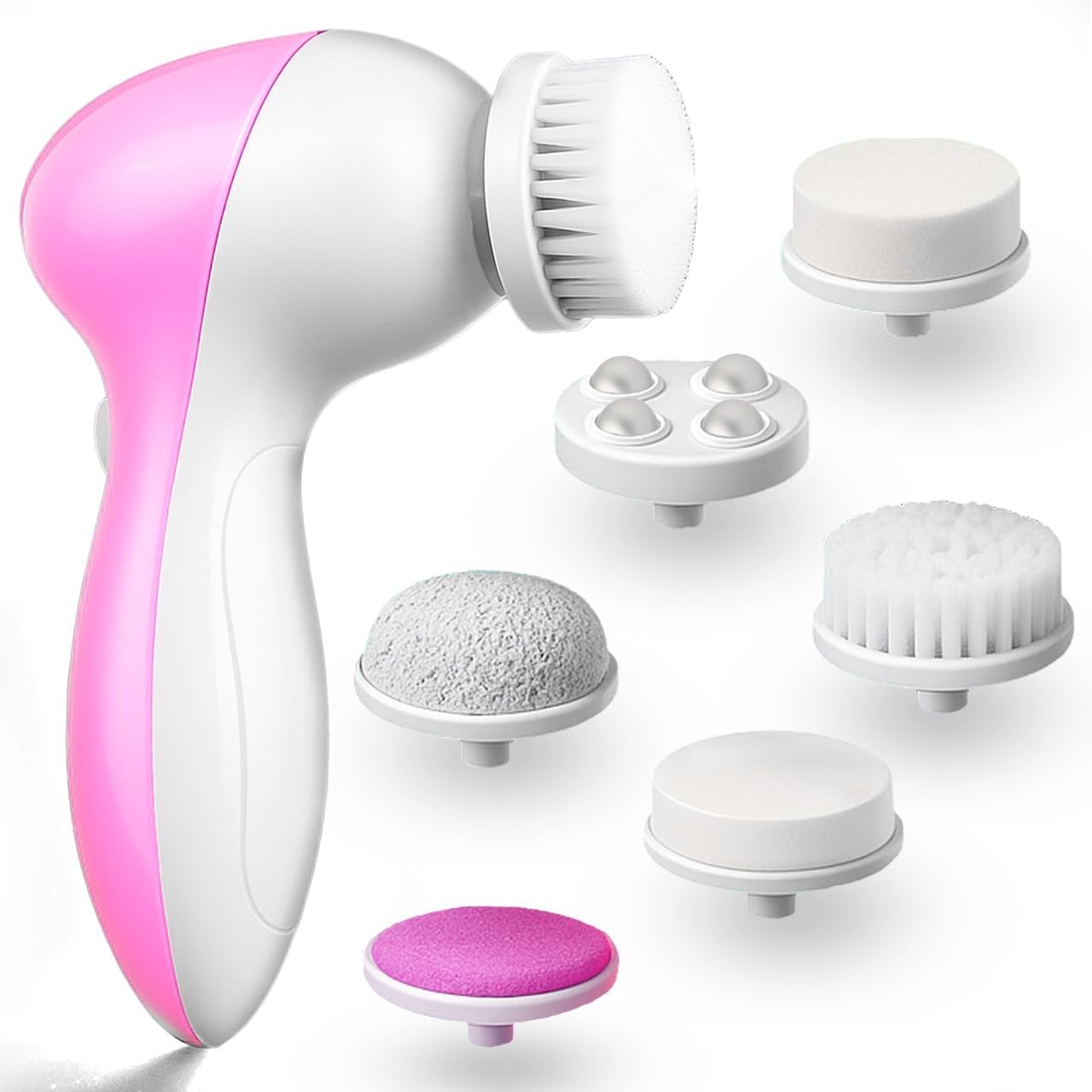 Facial Cleansing Brush Face Scrubber, 7-in-1 Electric Spin Cleanser Brushes with 6 Brush Heads for Deep Cleansing, Gentle Exfoliating, Removing Blackheads, Massaging (White & Pink) Facial Cleansing Brush Face Scrubber, 7-in-1 Electric Spin Cleanser Brushes with 6 Brush Heads for Deep Cleansing, Gentle Exfoliating, Removing Blackheads, Massaging (White & Pink)
