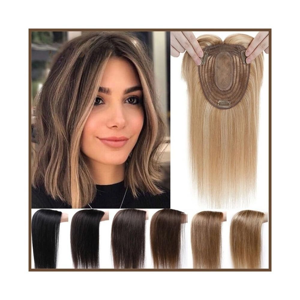 Adornos para el cabello Adorno for el cabello con flequillo for mujer, base superior de seda transpirable, adorno for clip en pieza humano real, for Remy brasileño liso(Light Brown,10inch)