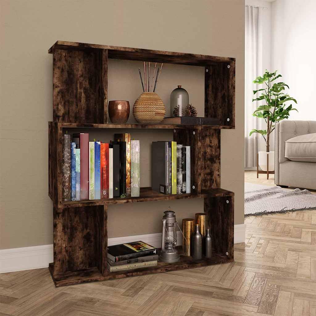 Libreria divisoria in legno di quercia affumicata, 80 x 24 x 96 cm, versatile, per soggiorno, ufficio, cameretta dei bambini