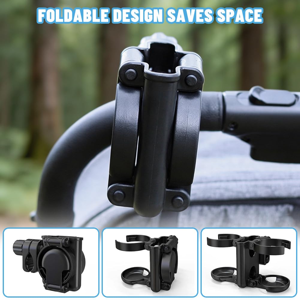 Soporte para bebidas 3 en 1, accesorios para cochecitos - Portavasos plegable con soporte para teléfono móvil, portabotellas universal para ABC Design Cybex, Bugaboo, bicicleta y silla de ruedas