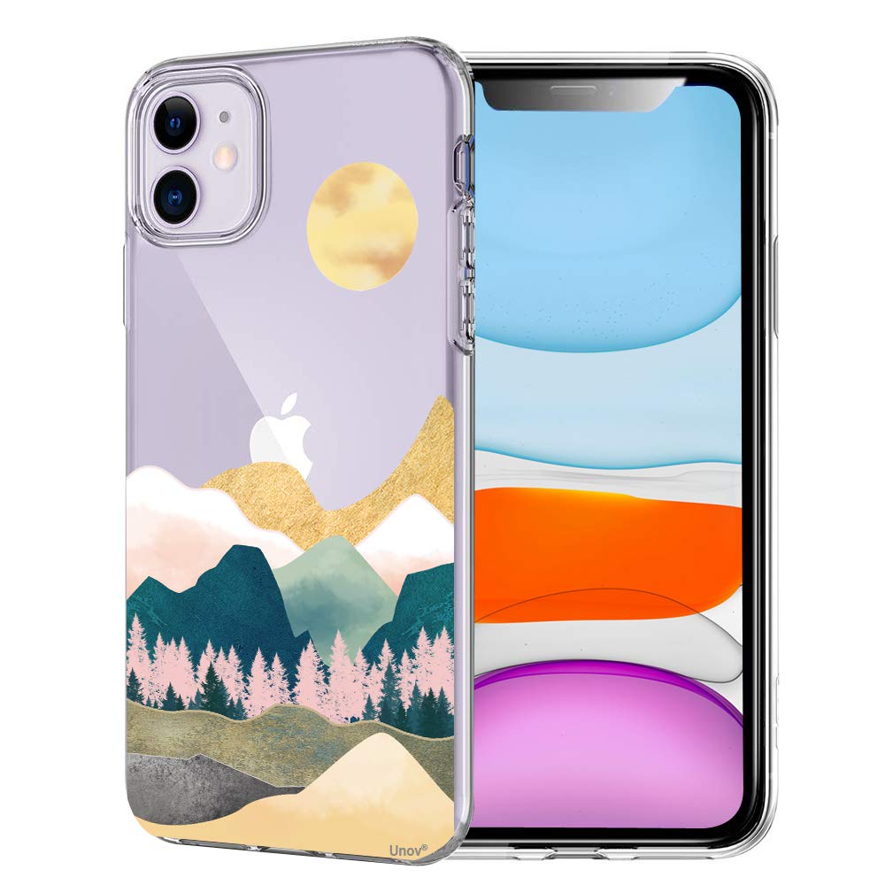 Unov Case Compatible with iPhone 11 Clear with Design Slim Protective Soft TPU Bumper Embossed Pattern 6.1 Inch (Sierra Mountains)