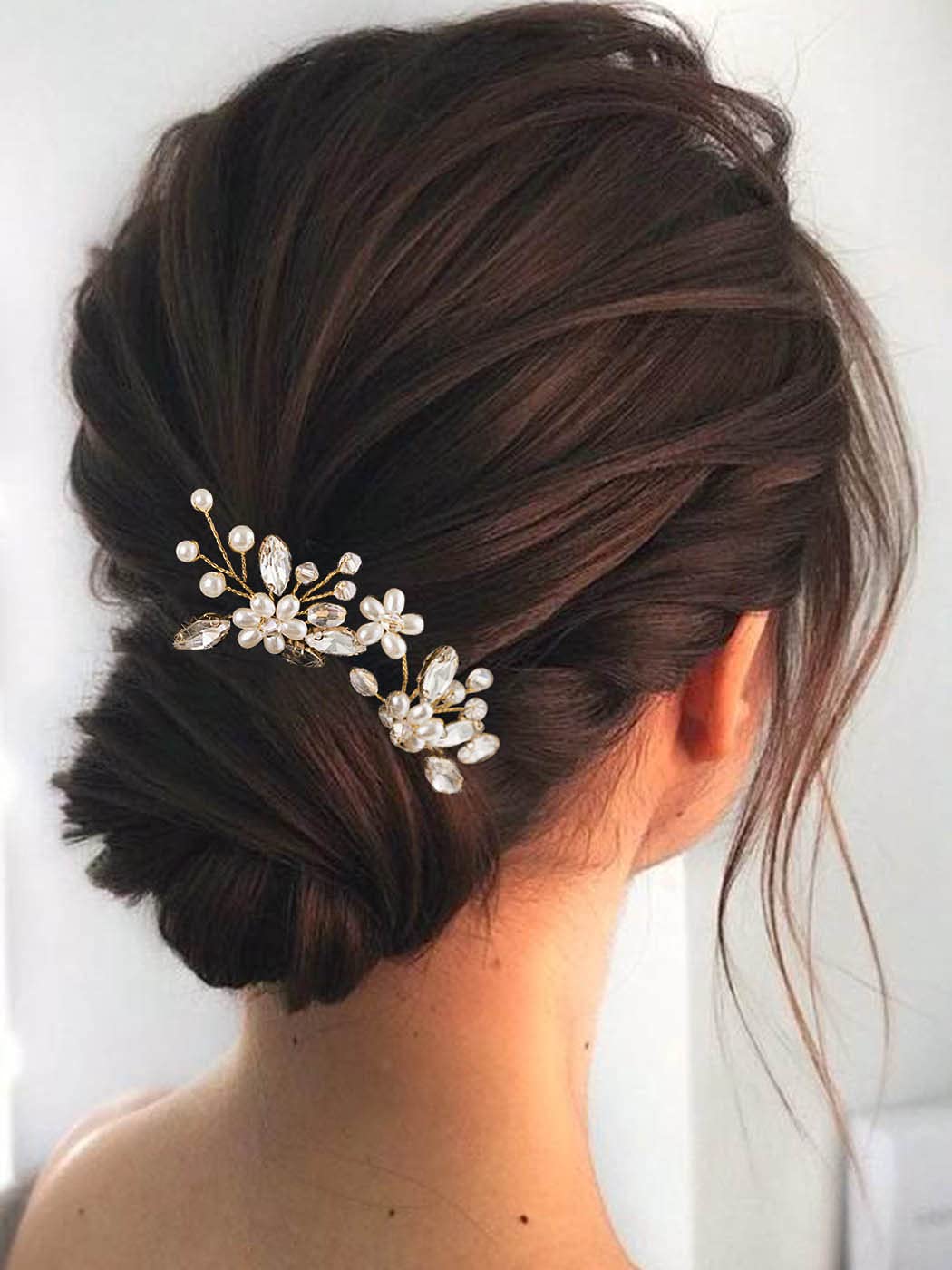 Unsutuo Bride Wedding Hair Pins Silver Crystal Bridal Hair Accessories Pearl Flower Hair Pieces for Women and Girls(Pack of 2) (Gold) : Beauty & Personal Care