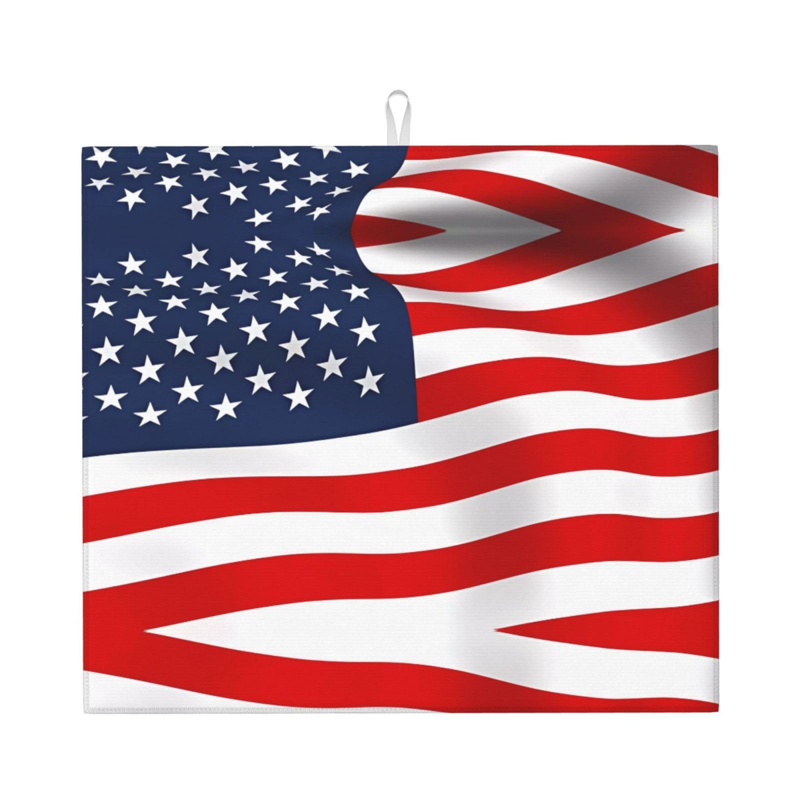 HJFCZH American Flag Patriotic Prints Kitchen Drying Mat - Absorbent Dish Drying Throw with Vibrant Prints, Quick-Dry Countertop Layer for Dishes & Appliances - Non-Slip & Foldable