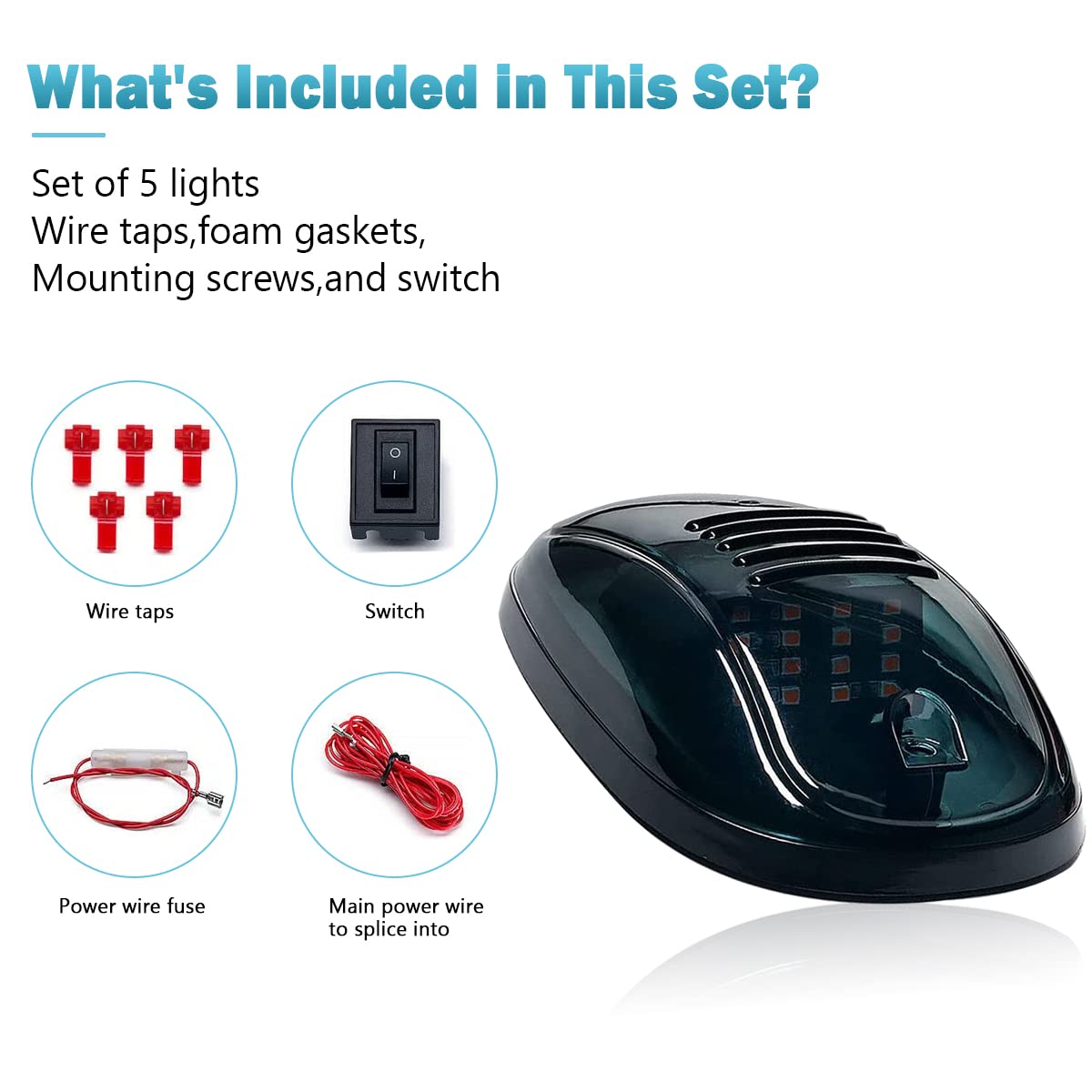 Confezione da 5 luci di posizione per tetto cabina, luci di posizione a LED ambra 12V con copertura fumé, 16 LED compatibili con camioncini F150 F250 F350 D-odge R-am GMC