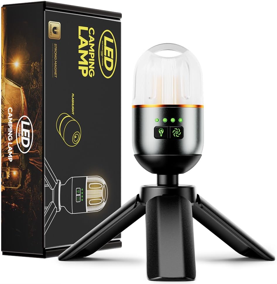 LED Camping Lantern Rechargeable Waterproof EDC Portable Light, 300LM, 6 Light Modes with Magnet Base,Electric Lantern Flashlight for Camping Hiking Fishing Hurricane Emergency