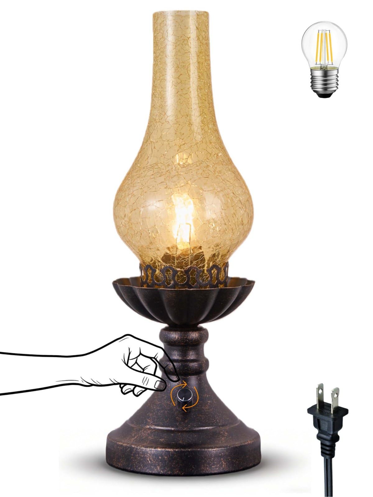 Vintage Table Lamp with Crackled Glass Shade