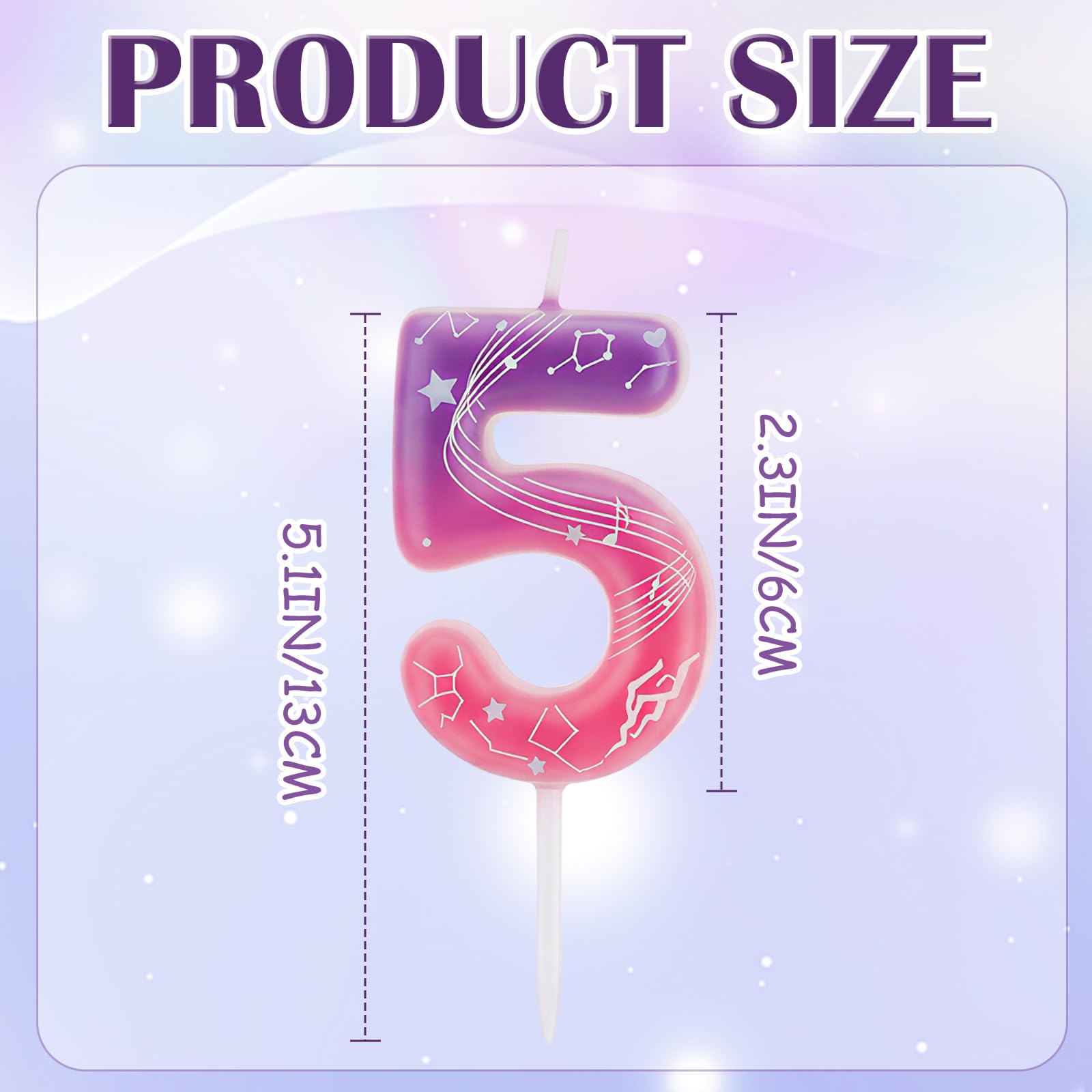 Demon 5 Birthday Candle, Gradient Pink and Purple Number 5 Candle for Kpop Party, 5th Birthday Decorations — view 2