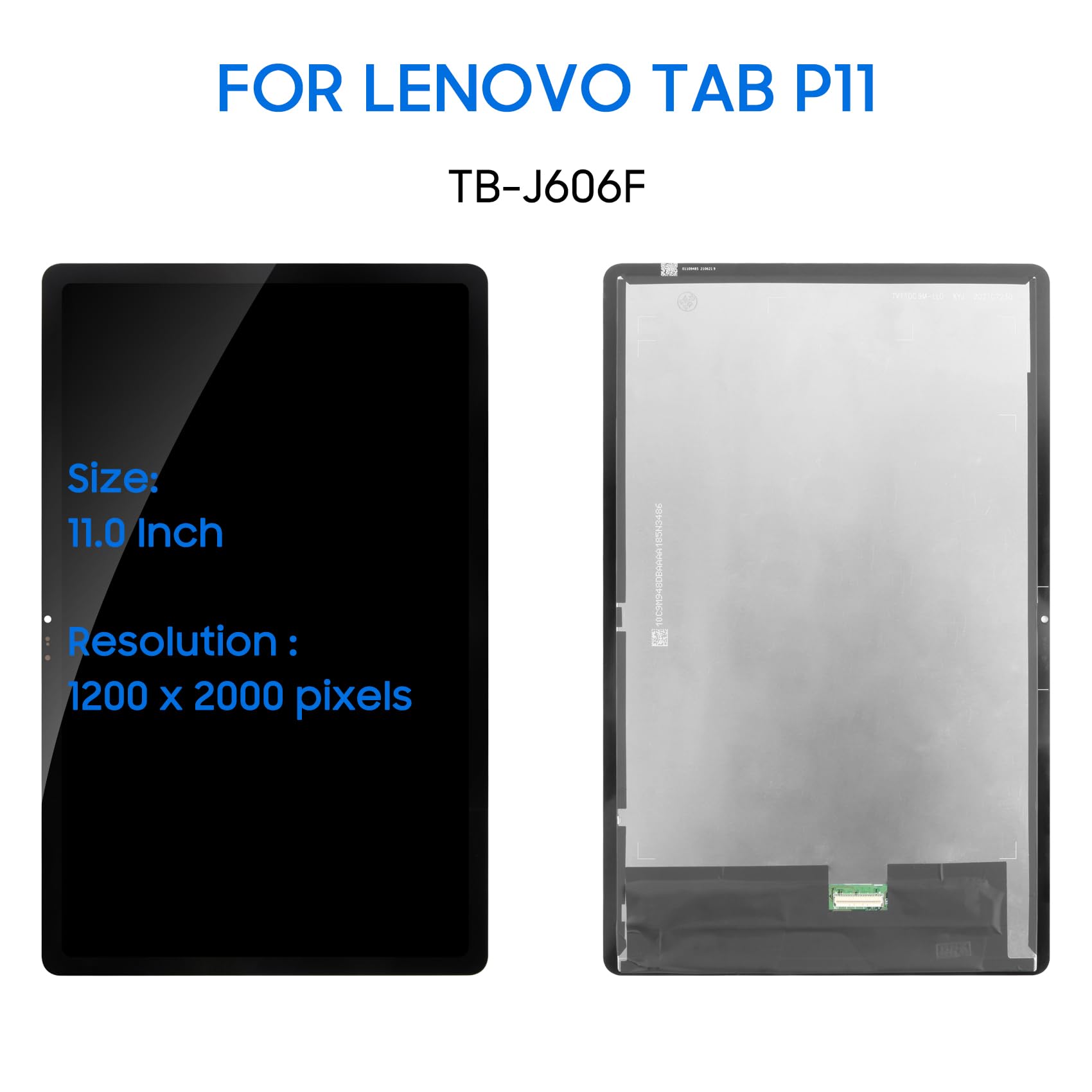 Écran LCD Lenovo Tab P11 TB-J606F 11 pouces Affichage Tactile Noir