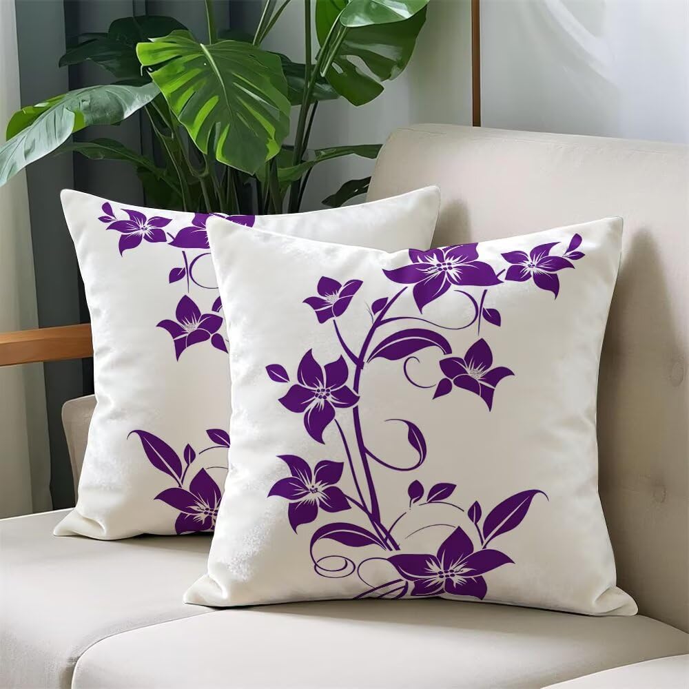 Federe Cuscini Divano 60x60 cm Federe Morbido Copricuscini Viola in Velluto, 2 Pezzi Copri Cuscini per Divano Astratto Quadrati Decorativi Federa Cuscino Fiori per Camera da Letto Soggiorno (IU5)