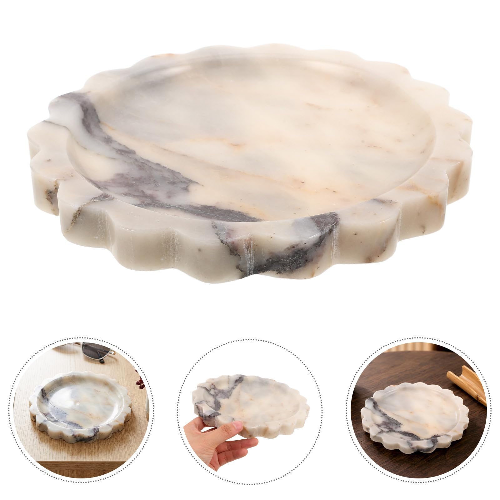 Schmuckschale aus Marmor mit Gewelltem Rand, Runde Steinschale