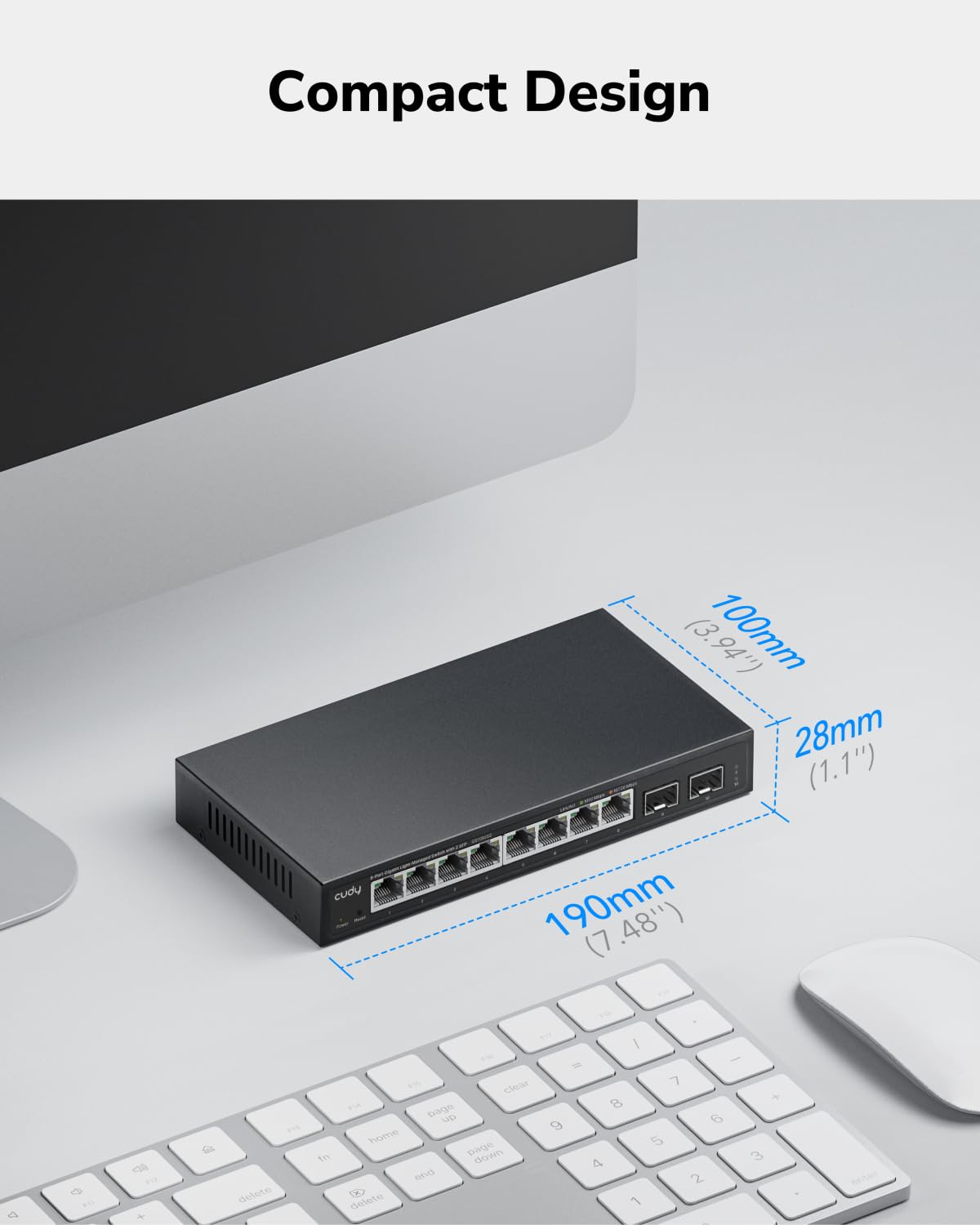 Cudy Commutateur Intelligent Gigabit à 10 Ports, Professionnel, GS108ES2 | 8 ports GbE, 2 ports de liaison montante par fibre optique, débit à vitesse filaire, isolation des ports/mode 250 m