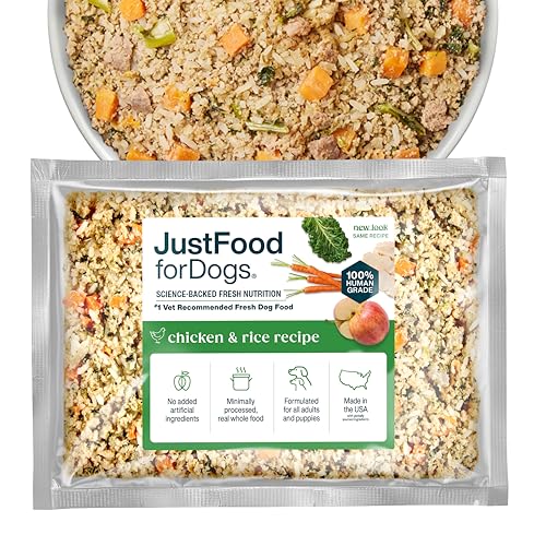 JustFoodForDogs Frozen Fresh Dog Food, Complete Meal or Topper, Chicken & Rice Human Grade Recipe, 18 oz (Pack of 7)