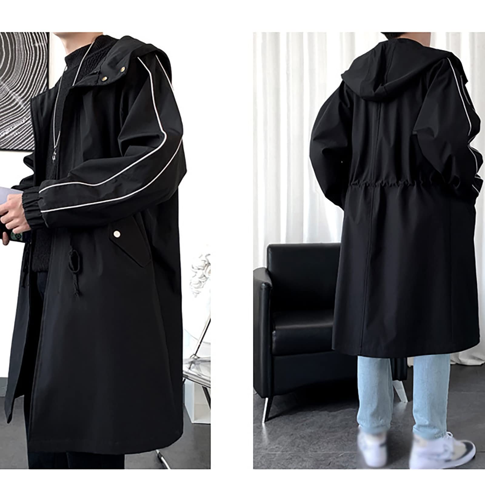 Amazon.co.jp: ロングコート メンズ ツーリングフード付きミッド