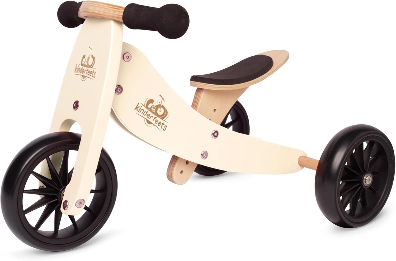 Kinderfeets Tiny Tot 2-in-1 Wooden Balance Bike and Tricycle - Adjustable Seat, Puncture Proof Tires, Pedal-Free Training Bicycle Riding Toy for Children and Toddlers
