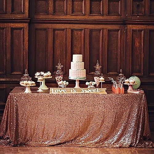 IsolaY 180x120cm Rectangular Table Cover Glitter Sequin Table Cloth Rose Gold Tablecloth for Wedding Birthday Party Home Decoration,Champagne Gold