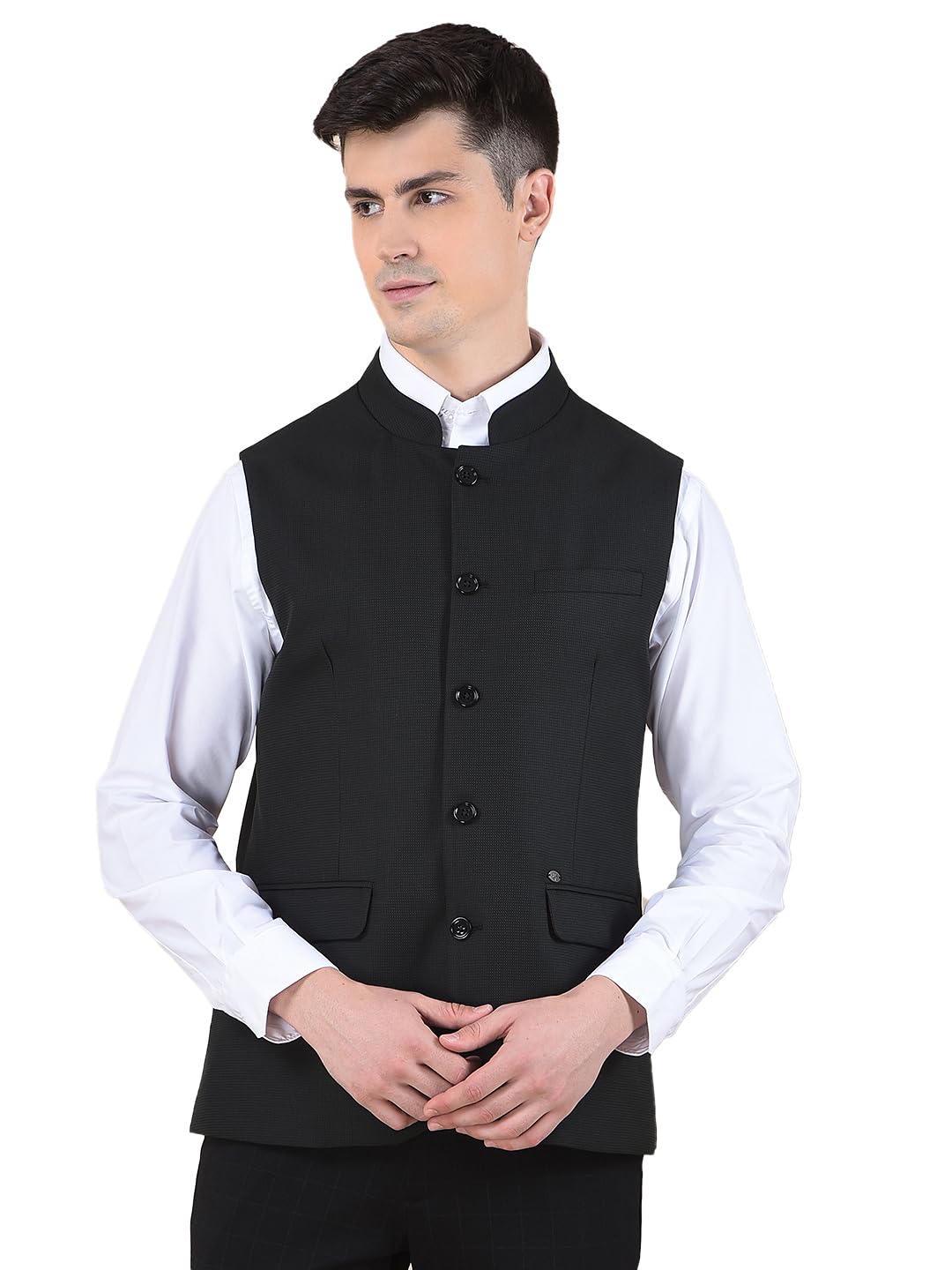 cantabil Waist Coat for Men | Premium Casual Waist Coat Regular Fit Mandarin Collar Poly Viscose Fabric Self Design Pattern (P_MWCF00072A)-picture-13