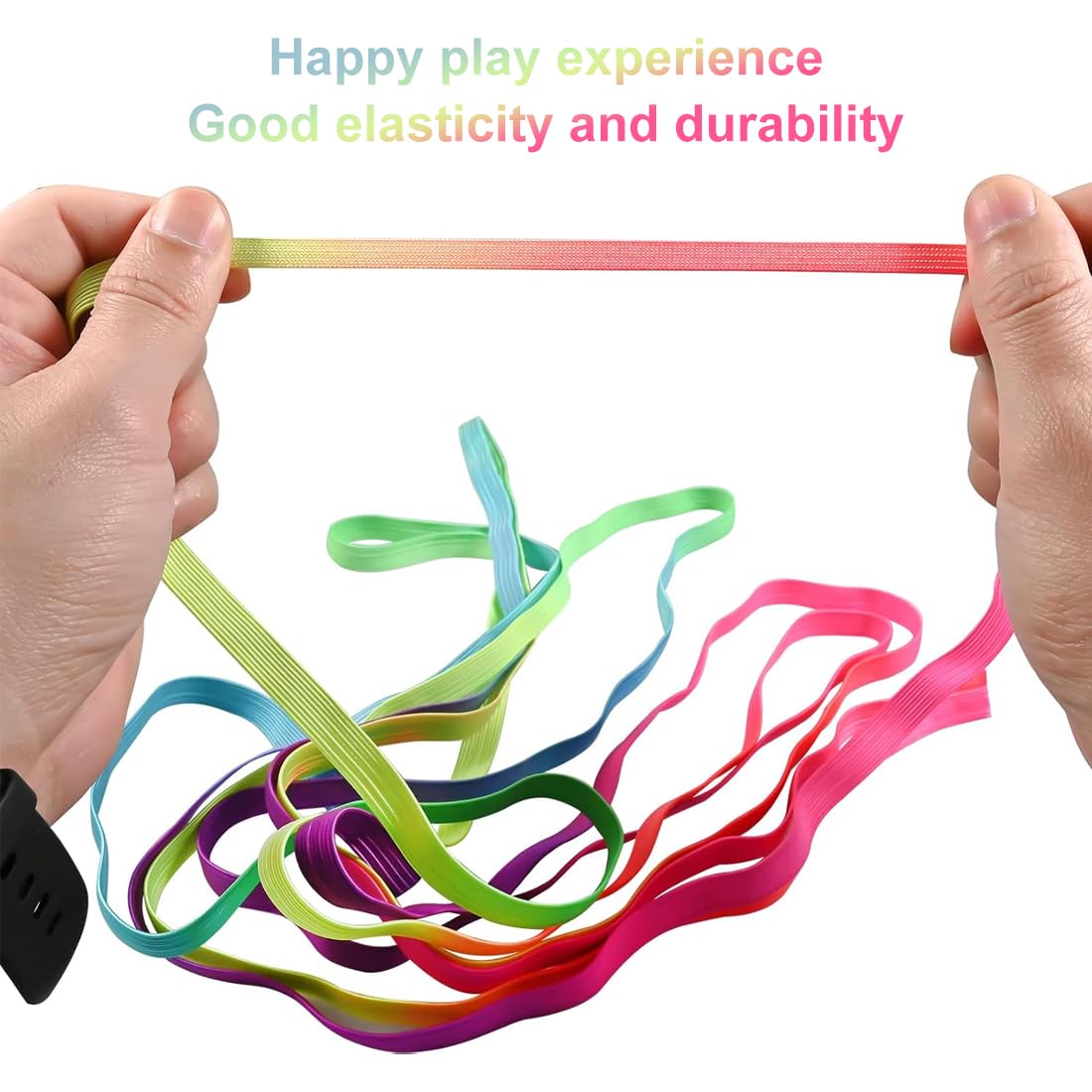 2 pezzi di gomma per bambini con istruzioni per giochi di salto, gomma da saltare, lunghezza 4 m, larghezza 1 cm, nastro arcobaleno, per Bambini Indoor e Outdoor Giochi