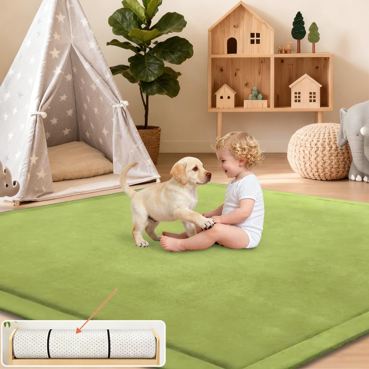 Premium Krabbelmatte Baby, Kinderteppich Teppich, 2 cm Extra Dicke und Weiche Schaum Spielmatte Baby Kinder, rutschfeste Baby Play Mat für Laufstall, Hellgrün, 120 x 180 cm