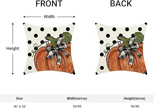 Miniatura 2 de Juego de 2 fundas de almohada de lunares de calabaza otoñal de 16 x 16 pulgadas, juego de 2 fundas de almohada de cosecha de otoño para decoración