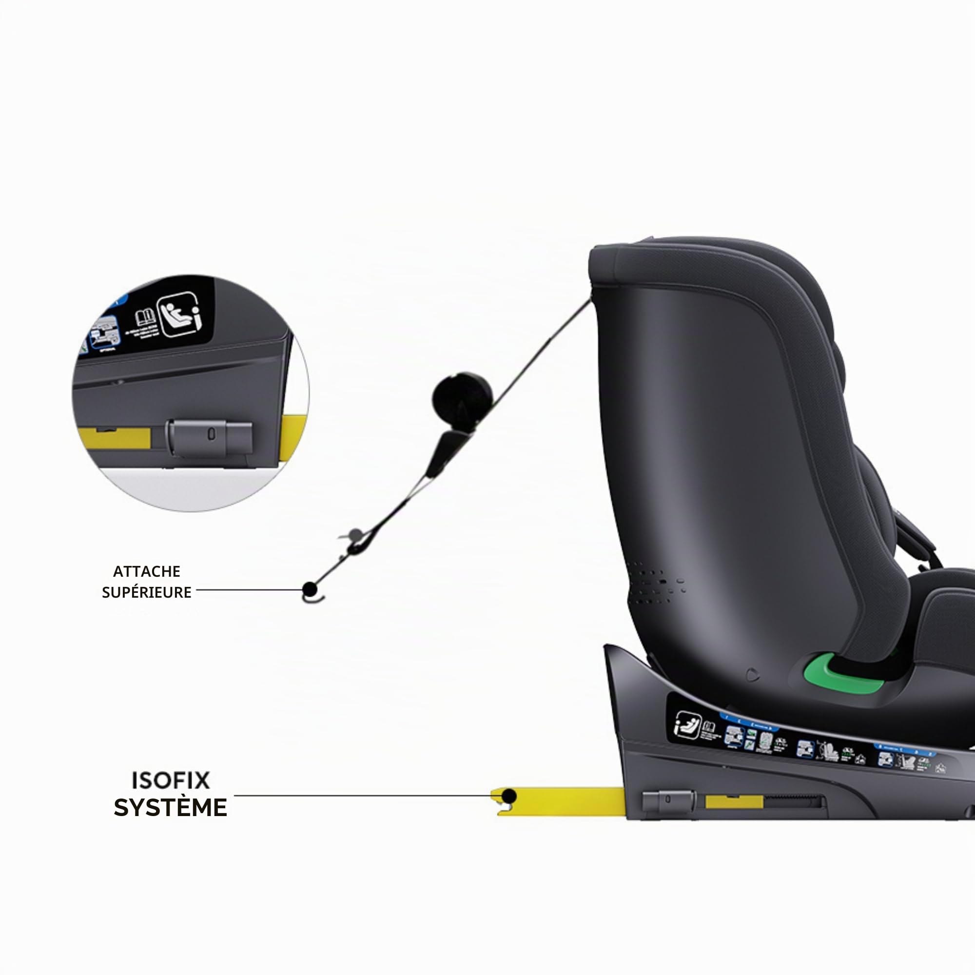 YAZOCO Siège auto bébé, I-SIZE 40-150 cm, 360° pivotant 0 à 36 kg évolutif, dès la naissance et jusqu'à 12 ans environ, Groupe 0/1/2/3, Isofix, RWF, FWF, Protections latérales sièges auto (Gris)