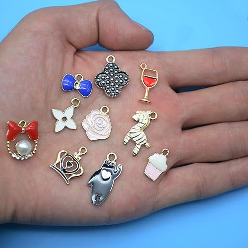 Miniatura 6 de YYaaloa Dije chapado en oro surtido de hojas, flores, luna, estrella, corazón, fruta, bricolaje, para collares, pulseras, fabricación de joyas y