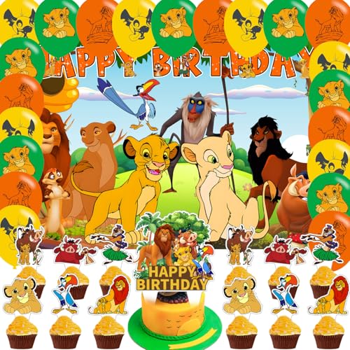 Lion Birthday Party Backdrop Lion Party Decoration Cartoon Lion Themed Happy Birthday Banner Shoot Photo Backgrounds Props for Party 5x3ft