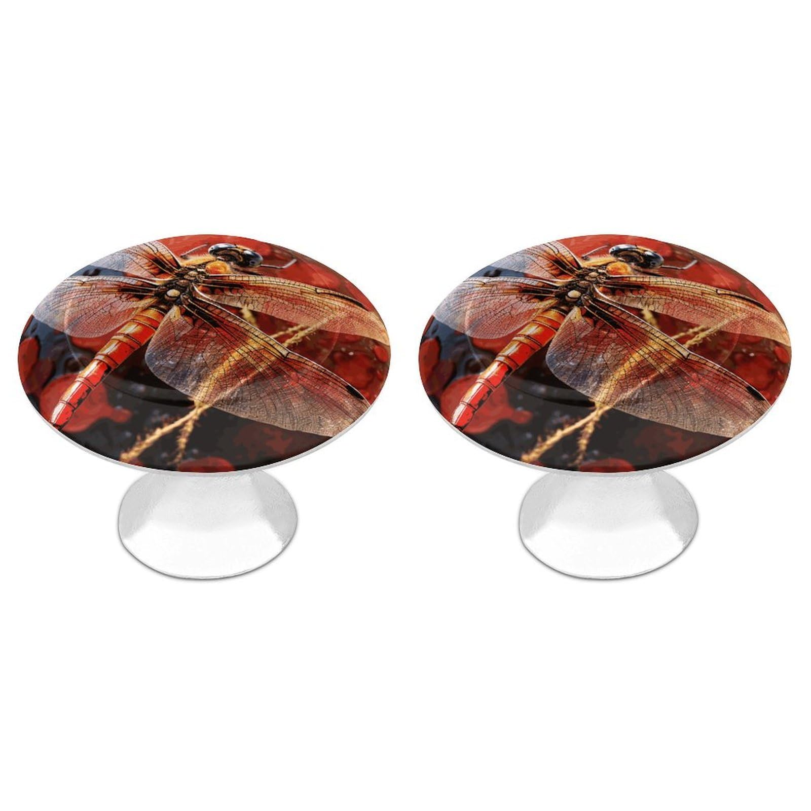 FekiLoot Red Dragonfly Cabinet Knob 2 Pack Mini Round Drawer Pulls Stainless Steel Dresser Drawer Knobs Kitchen Drawer Hardware for Bathroom Dresser Closet Door Knobs