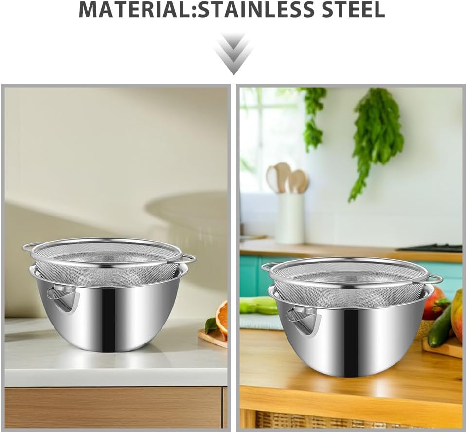 Kichvoe 1 Set Stainless Steel Basin And Strainer 2-In-1 Mixing Bowl Colander Food Prep Bowl For Baking Rice Washing Vegetable Cleaning And Fruit Draining