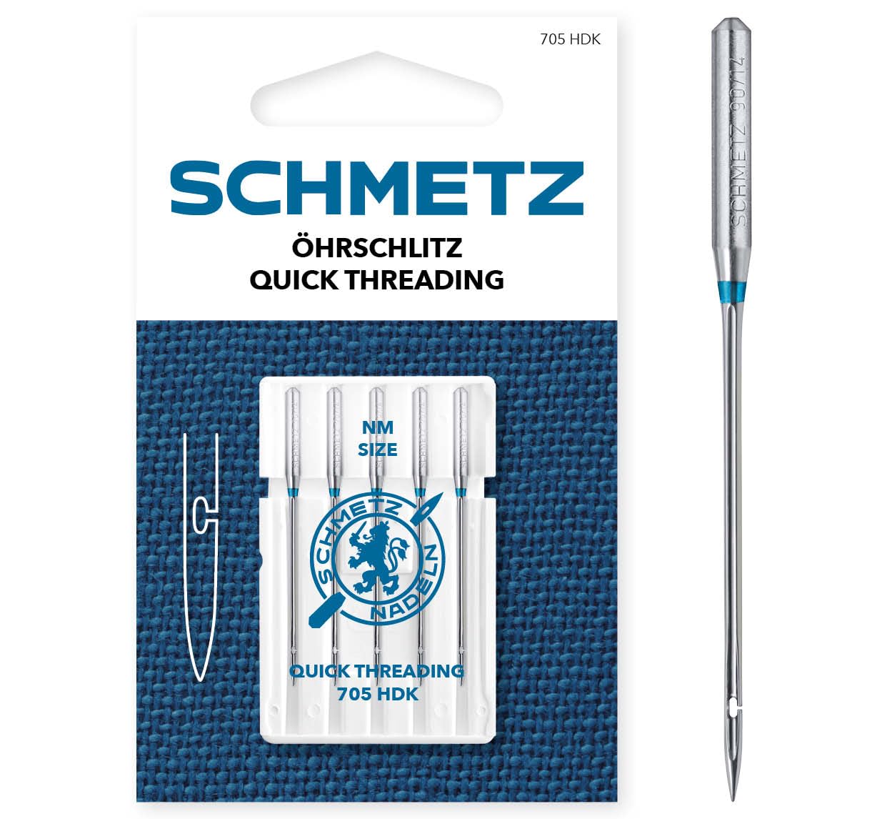 SCHMETZ | 5 Sewing Machine Needles | Slotted Eye | 705 HDK | Size 90/14 | Suitable for Most Household Sewing Machines