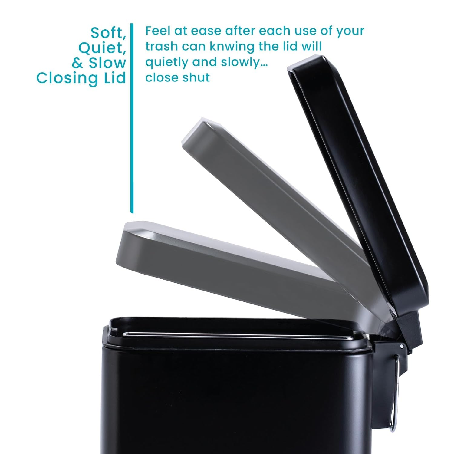 Home Zone Living 2-Pack 1.3 Gallon Small Black Bathroom Trash Can with Lid and Step Pedal, Stainless Steel Wastebasket with Slim Design for Home and Office, 5 Liters