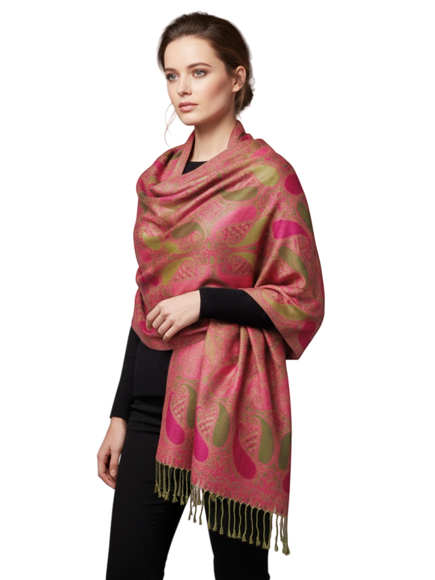 Paisley Two Layer Woven Pashmina Shawl Scarf Soft Reversible Wrap Stole for Women